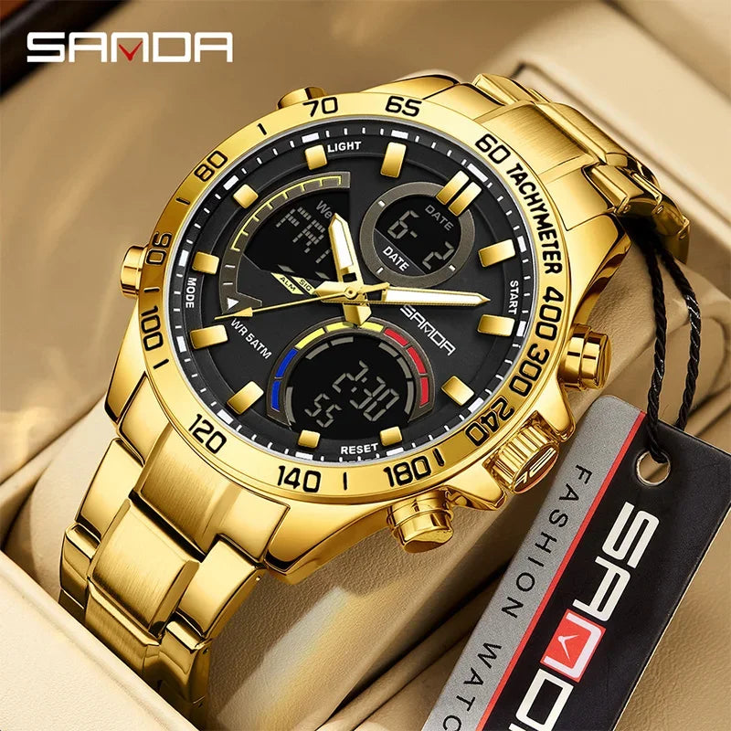 SANDA Dual Display Dual Movement Stainless Steel Watch