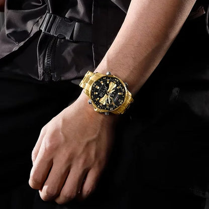 Montre homme NAVIFORCE de marque mode noir or, montres-bracelets de luxe à quartz, sport, étanche, bracelet en acier inoxydable NF9234