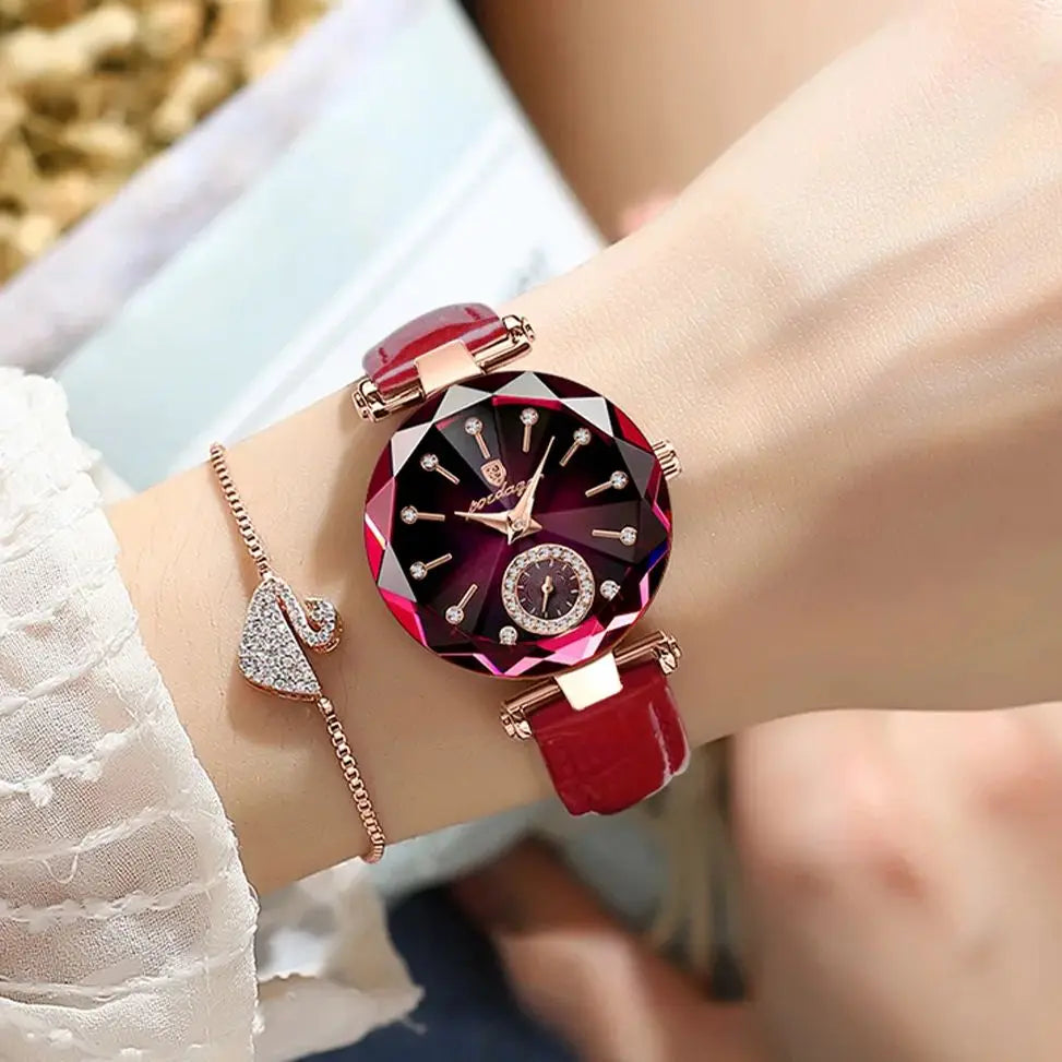 POEDAGAR Montres Exquises et Élégantes pour Femmes Étanche Cuir Haute Qualité Originale Montre Femme Quartz Montre-bracelet Dame