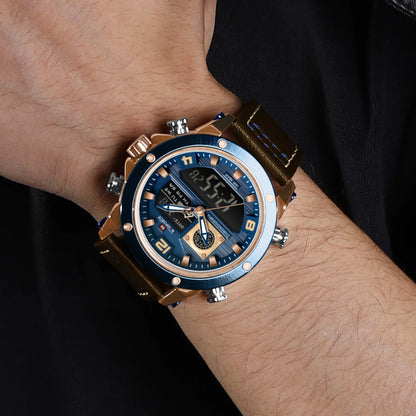 NAVIFORCE Double Display Leather Band Watch