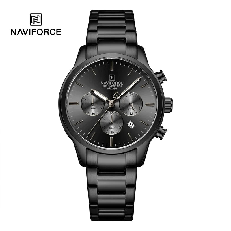 Montre Homme NAVIFORCE Quartz Calendrier Étanche 3ATM Affichage de la Date Bracelet en Acier Montre-Bracelet de Luxe Sport à la Mode NF8076
