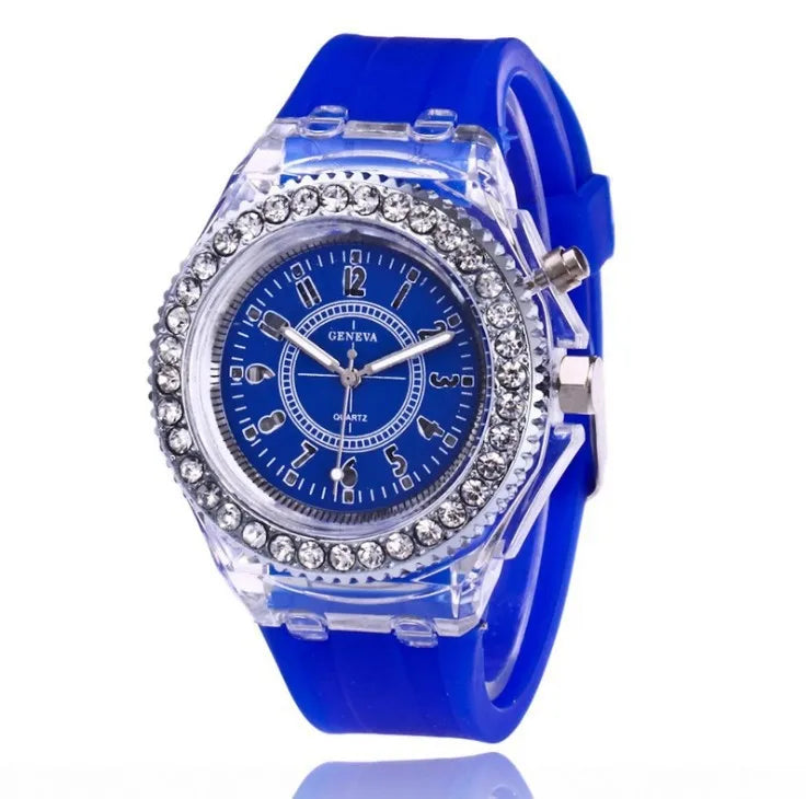 Montre LED lumineuse Flash Femme Homme Garçon Fille Montre-bracelet en Silicone Horloge à strass à la mode Enfants Relogio Saati