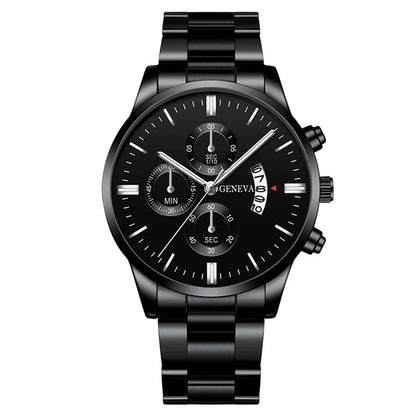 3 pièces/ensemble Montre à bracelet en acier inoxydable pour hommes, mode, montre-bracelet décontractée à quartz avec calendrier, ensemble de bijoux (sans boîte)