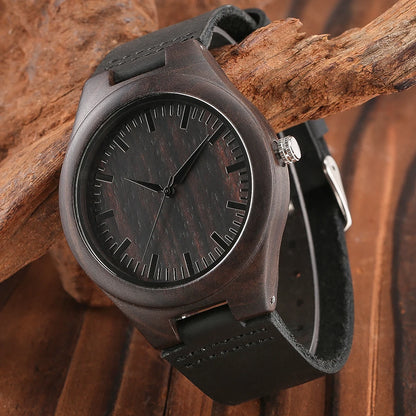 Montre-bracelet Bob Bird Watch à quartz en cuir véritable noir