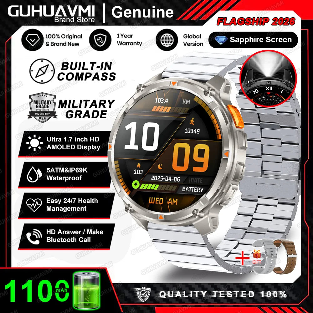 Montre connectée 2026 New T-Rex3 Pro 1100mAh Batterie GPS 5ATM Étanche Sport Course Extérieur Boussole Militaire