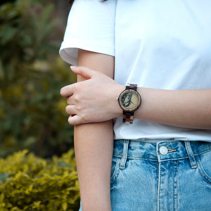 BOBO BIRD Montre Personnalisée Homme Femme Photo Impression Montre-Bracelet en Bois Anniversaire Saint-Valentin Montres Couple Relogio Masculino