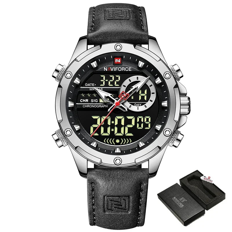 NAVIFORCE NF9208 Digital Men Military Watch Waterproof Wristwatch LED Quartz Clock Sport Big Watches