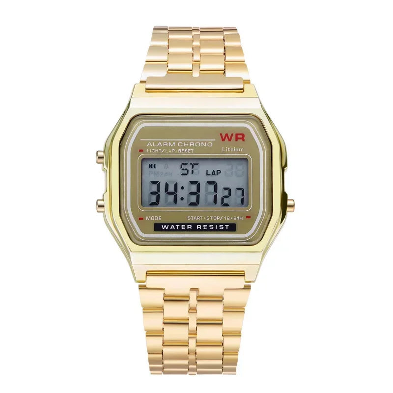 Montre-bracelet numérique LED sport multifonctionnelle avec bracelet en acier pour hommes et femmes, montre électronique professionnelle