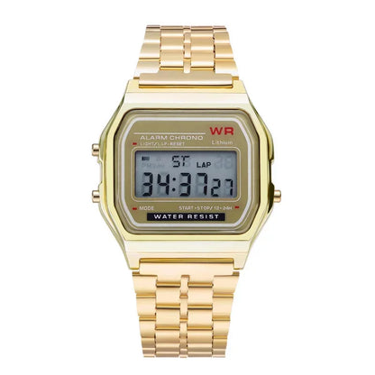 Montre-bracelet numérique LED sport multifonctionnelle avec bracelet en acier pour hommes et femmes, montre électronique professionnelle