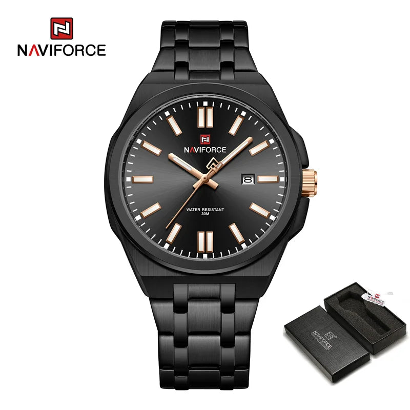 Montre à quartz NAVIFORCE pour hommes, de luxe, pour affaires, lumineuse, en acier inoxydable, étanche, calendrier, montre-bracelet, Reloj Hombre