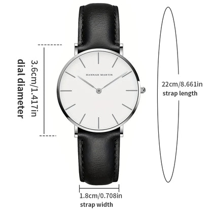 HANNAH MARTIN Top Brand Women Waterproof Wrist Watches 36mm Fashion Luxury Ultra Thin Leather Creative Rose Gold Ladies Watches