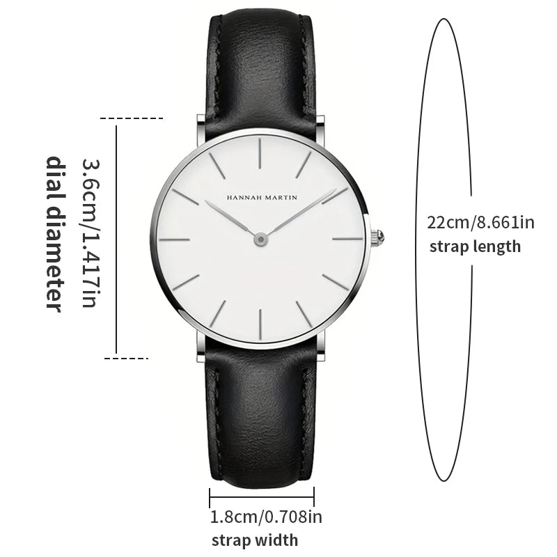 HANNAH MARTIN Top Brand Women Waterproof Wrist Watches 36mm Fashion Luxury Ultra Thin Leather Creative Rose Gold Ladies Watches