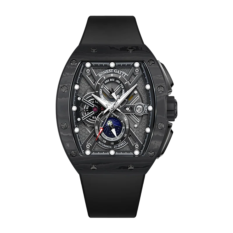 BONEST GATTI Montre Homme Automatique Allemande Entièrement Automatique Mécanique Étanche Lumineuse Fibre de Carbone Montre-Bracelet Homme Luxe Léger