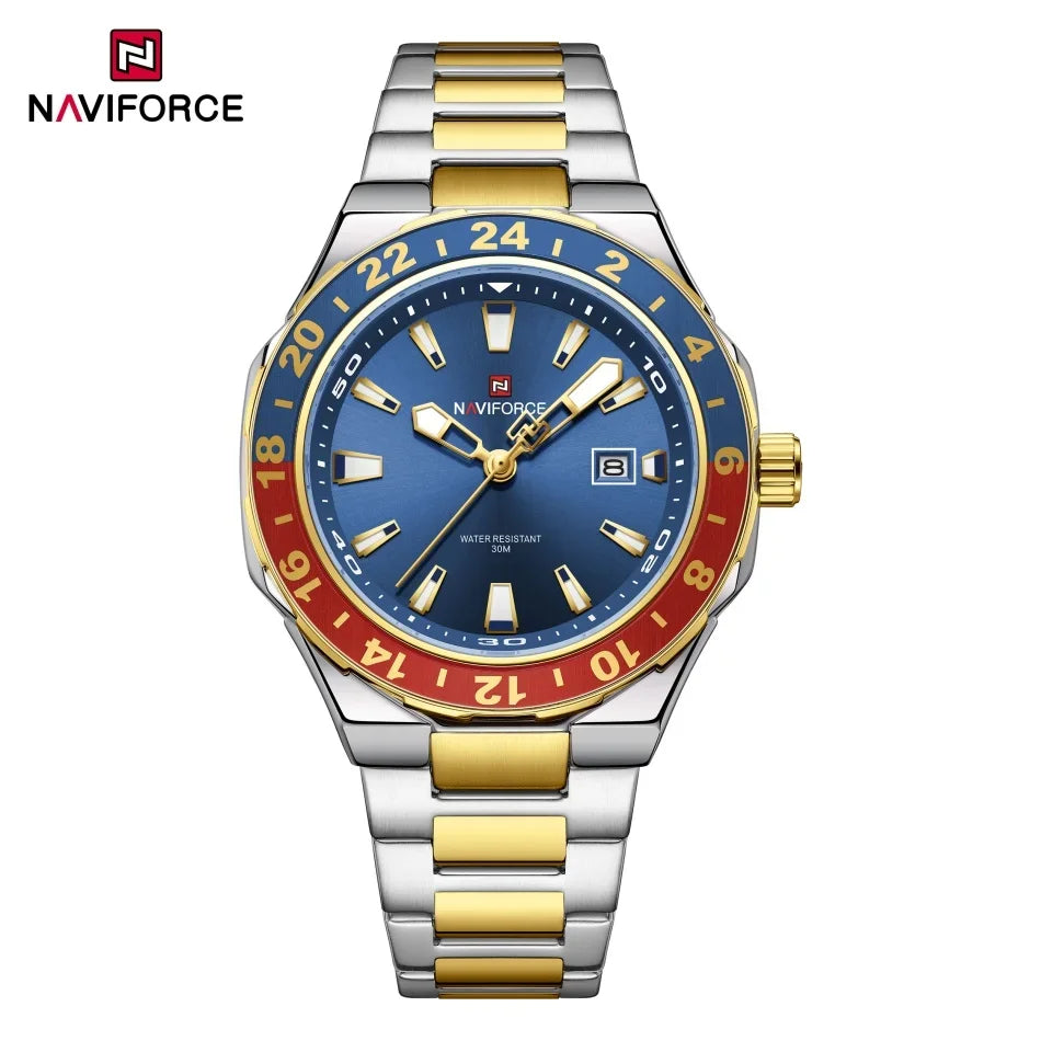 NAVIFORCE – Montre de luxe sportive à quartz, lumineuse, avec calendrier, pour homme, en acier inoxydable, étanche, Relogio Masculino