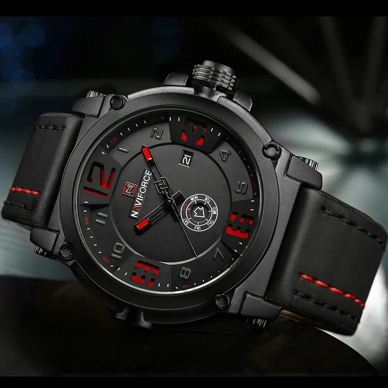 NAVIFORCE NF9099 Montre Militaire en Cuir à Quartz pour Homme Horloge Étanche Garçon Montres de Sport