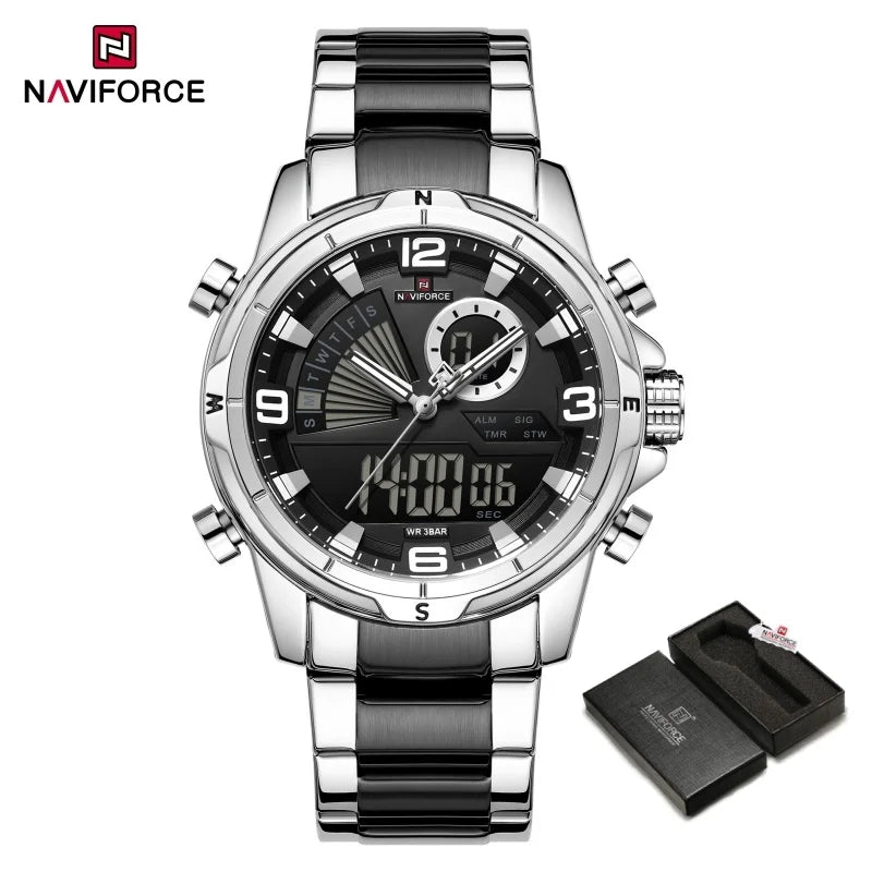 NAVIFORCE Montres de Luxe Militaires pour Hommes Chronographe Mode Alarme Montres-bracelets à Quartz pour Hommes Sports Calendrier Mensuel Étanche Cadeau