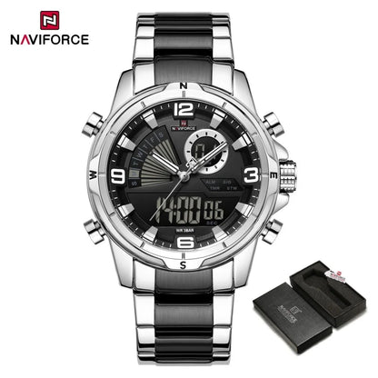 NAVIFORCE Montres de Luxe Militaires pour Hommes Chronographe Mode Alarme Montres-bracelets à Quartz pour Hommes Sports Calendrier Mensuel Étanche Cadeau