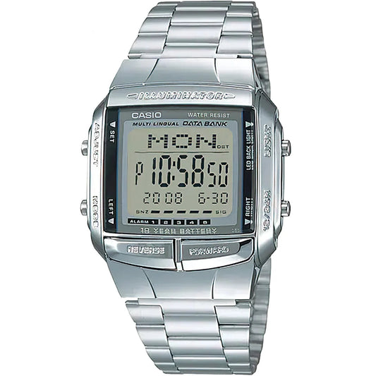 Casio DB-360-1A vintage digital watch with silver-tone bracelet