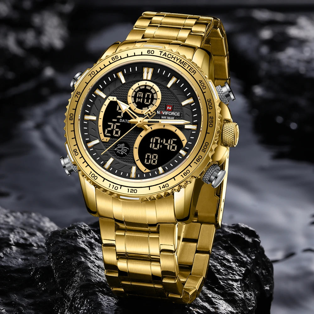 NAVIFORCE 2025 Nouvelle Montre Sport Homme Luxe Originale Montre-Bracelet en Acier Inoxydable Hommes Double Affichage Militaire Montres Étanche