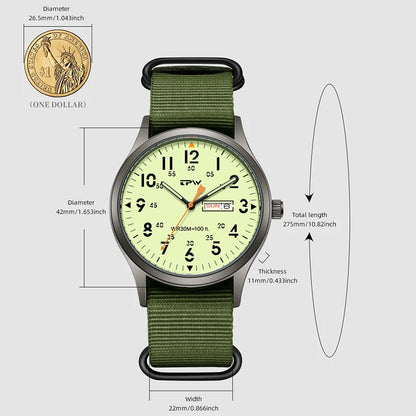 2026 TPW Field Watch Easy Reading Fabric Strap 24 Hours Display Quartz Movement