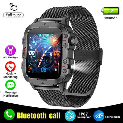 Montre intelligente militaire pour hommes 2026 IP67 3ATM, moniteur de santé de suivi de fitness sportif en extérieur de 1,44 pouce avec appel Bluetooth