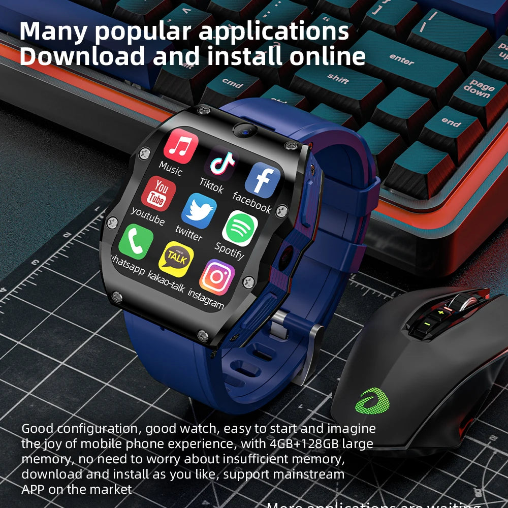 Montre Connectée Android 4G 4+128Go GPS Double Caméra Carte SIM NFC Étanche IP68 APPLLP 3 MAX