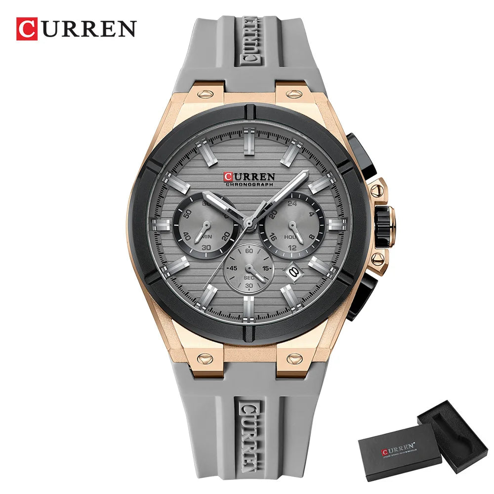CURREN Montre-bracelet de luxe pour homme chronographe date étanche bracelet en caoutchouc montres décontractées à quartz pour hommes montre de sport masculine Reloj