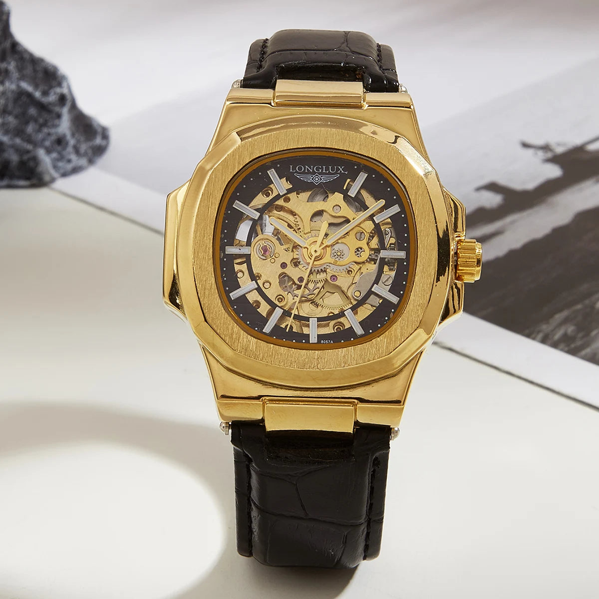 Men automatic watch waterproof outdoors simple luxury mechanical watches wholesale skeleton leather leisure mens watch gift