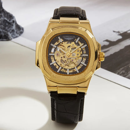 Men automatic watch waterproof outdoors simple luxury mechanical watches wholesale skeleton leather leisure mens watch gift