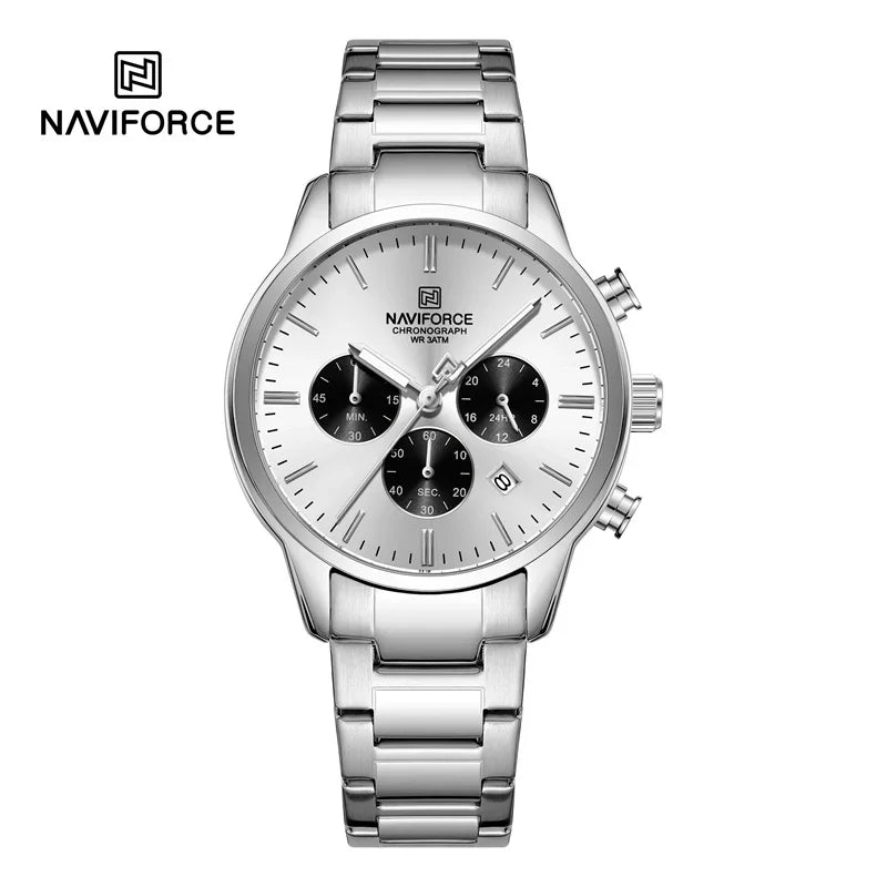 Montre Homme NAVIFORCE Quartz Calendrier Étanche 3ATM Affichage de la Date Bracelet en Acier Montre-Bracelet de Luxe Sport à la Mode NF8076