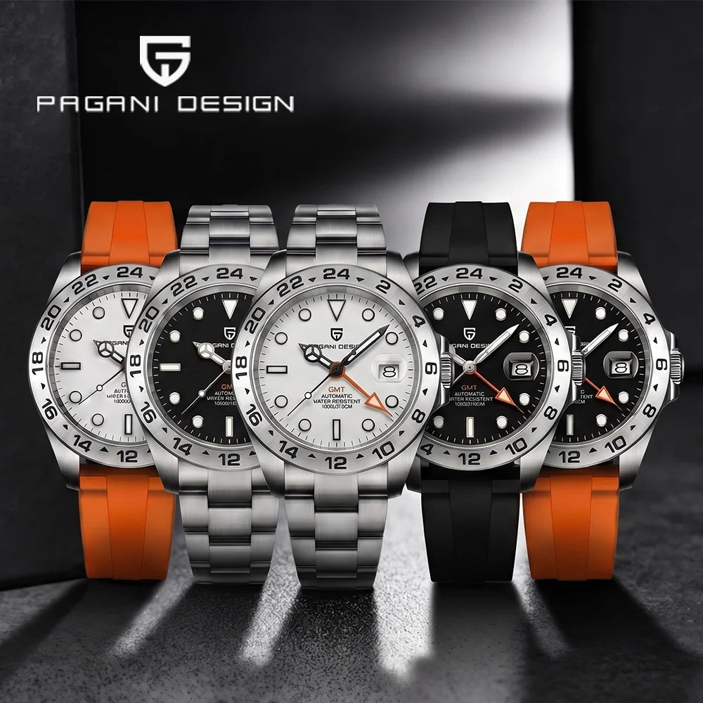 Pagani Design 2026 Nouvelle montre de plongée pour homme 42 mm saphir automatique mécanique GMT 100 m étanche PD1682