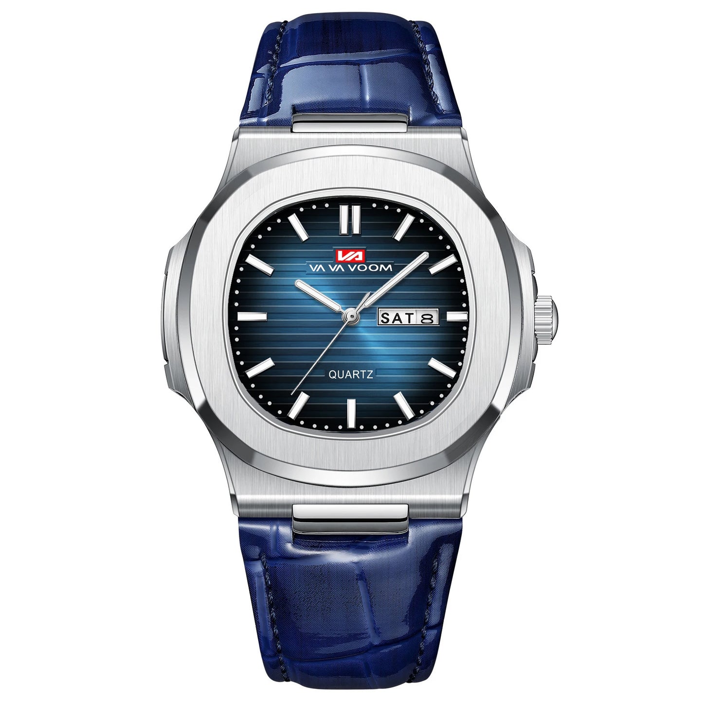 Montre Homme en Cuir Noir Boîtier Ovale Classique Argenté 40mm Double Calendrier Mouvement Quartz Étanche 3 ATM Montre Décontractée Sport pour Homme