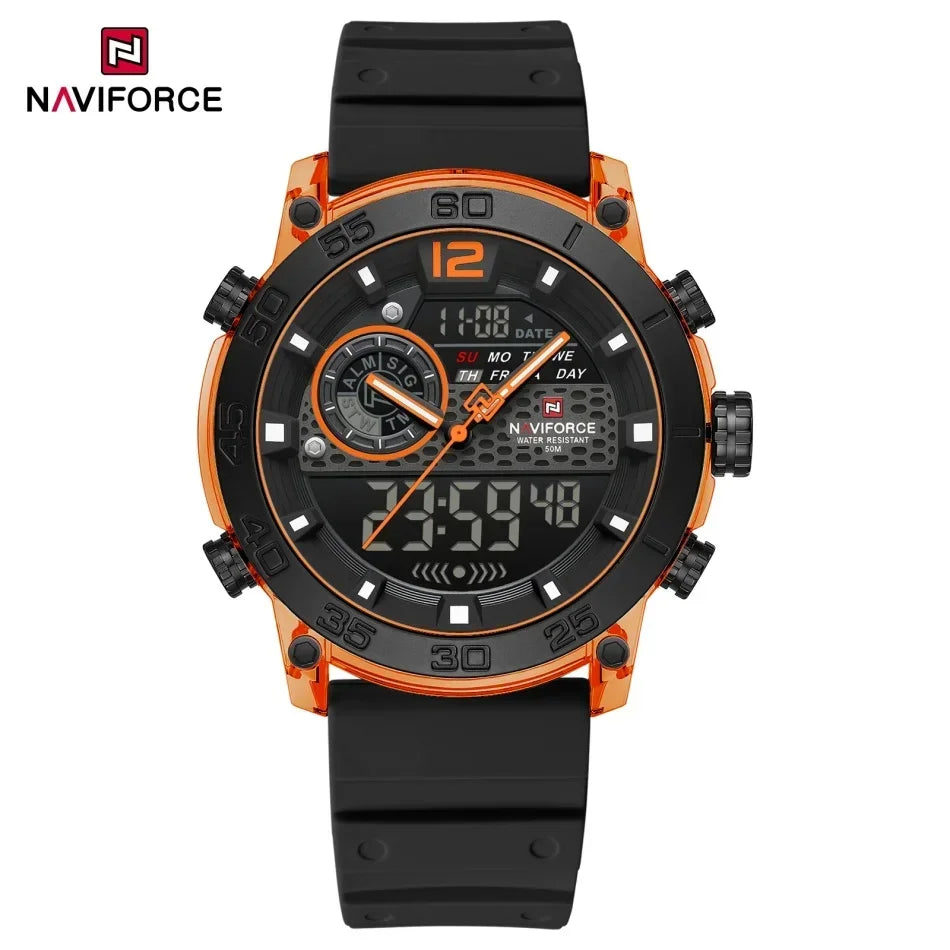 NAVIFORCE Nouvelle Montre-bracelet de Sport Multifonctionnelle pour Hommes, Légère, à Quartz, avec Chronomètre, Double Affichage de l'Heure et Lumière Nocturne, pour Garçons