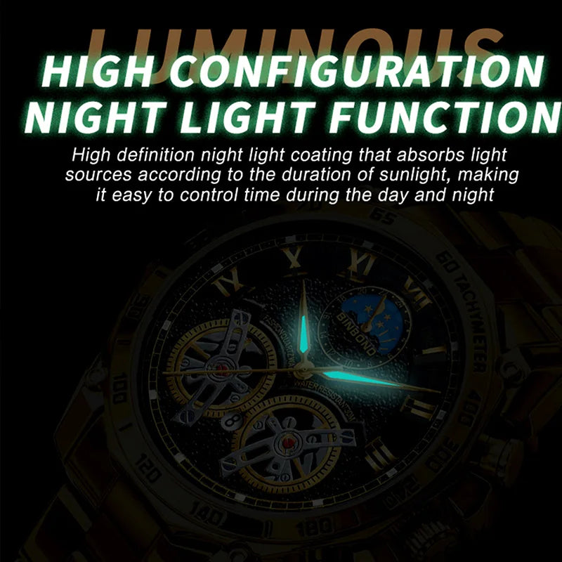 BINBOND Montre-bracelet de luxe pour homme à quartz, cadran décoratif élégant, décontractée, militaire, sport, étanche, horloge pour homme