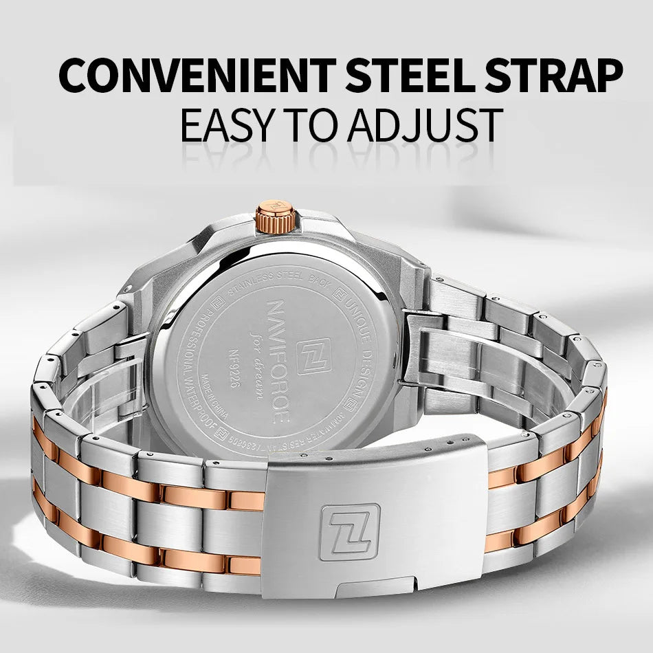 Montre à quartz NAVIFORCE pour hommes, de luxe, pour affaires, lumineuse, en acier inoxydable, étanche, calendrier, montre-bracelet, Reloj Hombre