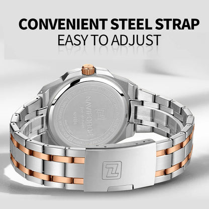 Montre à quartz NAVIFORCE pour hommes, de luxe, pour affaires, lumineuse, en acier inoxydable, étanche, calendrier, montre-bracelet, Reloj Hombre