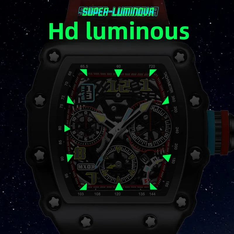 Barrel Hollow Fake Mechanical Watch Men Richard Luminous Calendar Foreign Trade Cross-border Tide Luxury Waterproof Watches