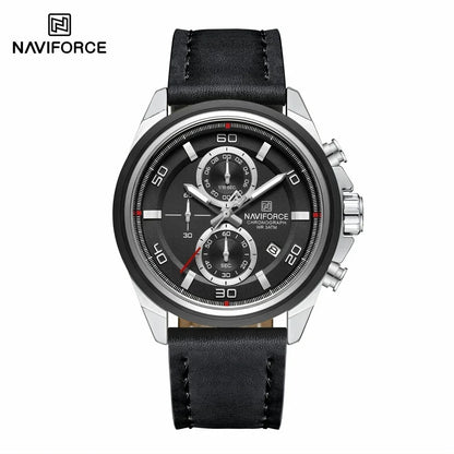Montres NAVIFORCE pour hommes, bracelet en cuir véritable, chronographe à quartz, affichage de la date, montre-bracelet de sport étanche, cadeau masculin