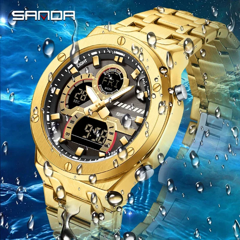 SANDA Multifunction Chronograph LED Stainless Steel Watch