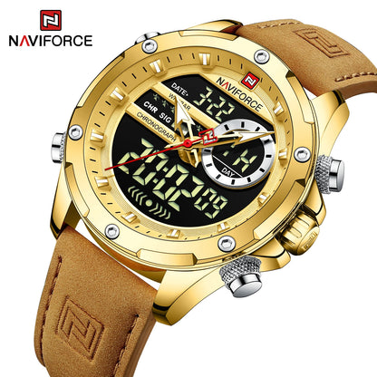 Naviforce Montres Originales pour Hommes 2025 Montre-Bracelet de Luxe Sportive Étanche à Bracelet Corium pour Hommes avec Calendrier Double Affichage