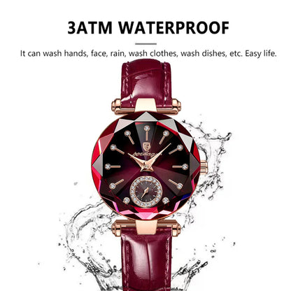 POEDAGAR Montres Exquises et Élégantes pour Femmes Étanche Cuir Haute Qualité Originale Montre Femme Quartz Montre-bracelet Dame