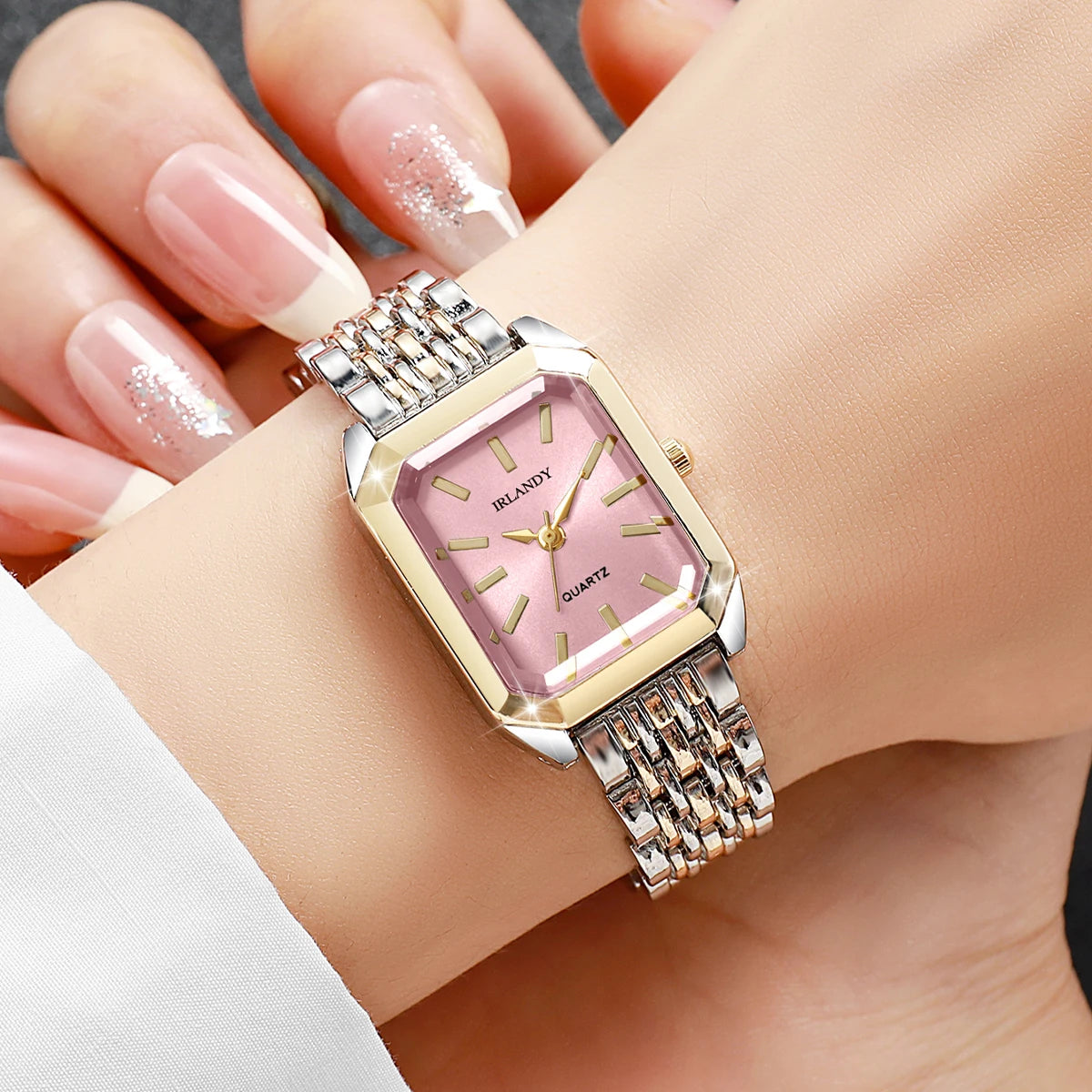Montres Femme Rectangle Mode Bracelet Acier Dames Montre-Bracelet à Quartz Reloj Mujer Fille Horloge Cadeau (Sans boîte)