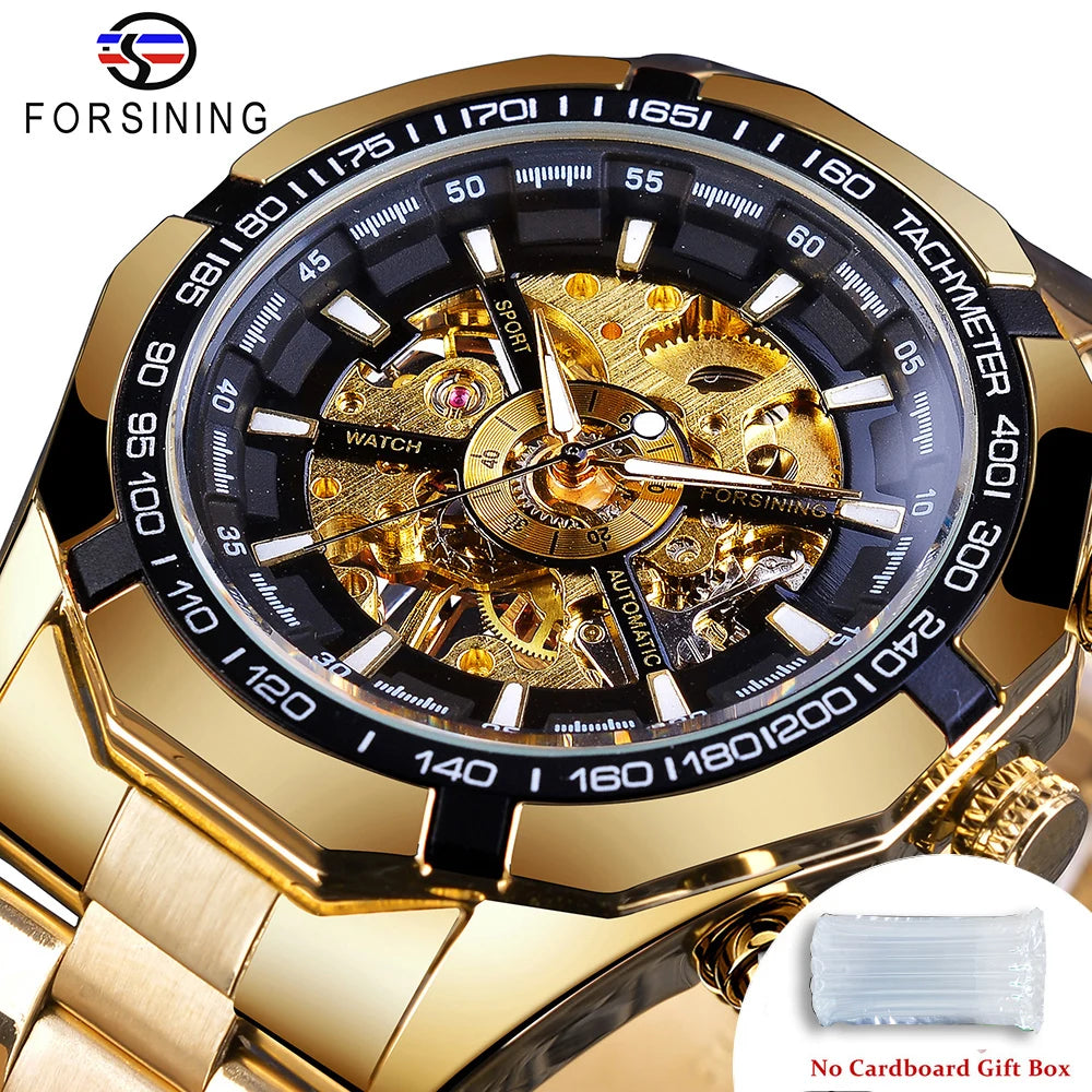 Forsining 2025 Montres Homme Squelette en Acier Inoxydable Étanche Marque de Luxe Transparente Mécanique Sport Montres-bracelets pour Hommes