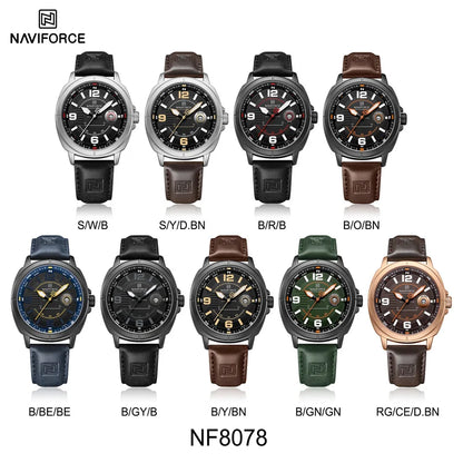 Montres à quartz de mode NAVIFORCE pour hommes, étanches 3ATM, affichage lumineux, cadran boussole classique, bracelet respirant en PU