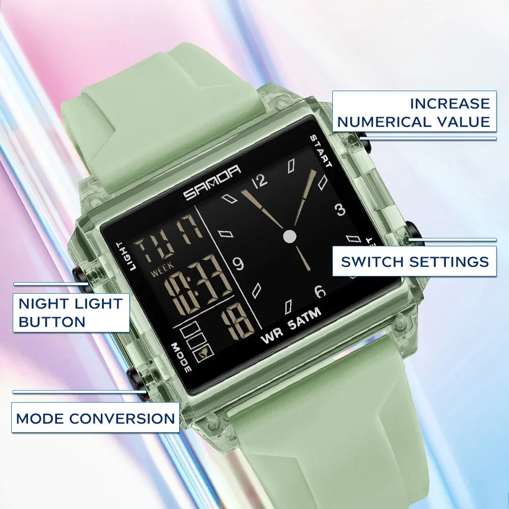 SANDA Luxury Brand Digital Watch for Men Women Square Dial Sport Waterproof Watches Man LED Pointer Display Relogios Masculino