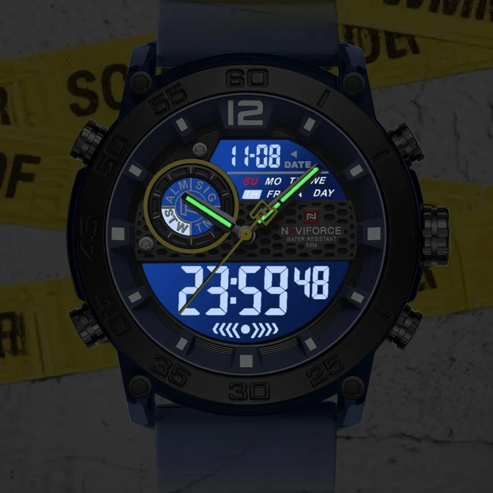 NAVIFORCE Nouvelle Montre-bracelet de Sport Multifonctionnelle pour Hommes, Légère, à Quartz, avec Chronomètre, Double Affichage de l'Heure et Lumière Nocturne, pour Garçons