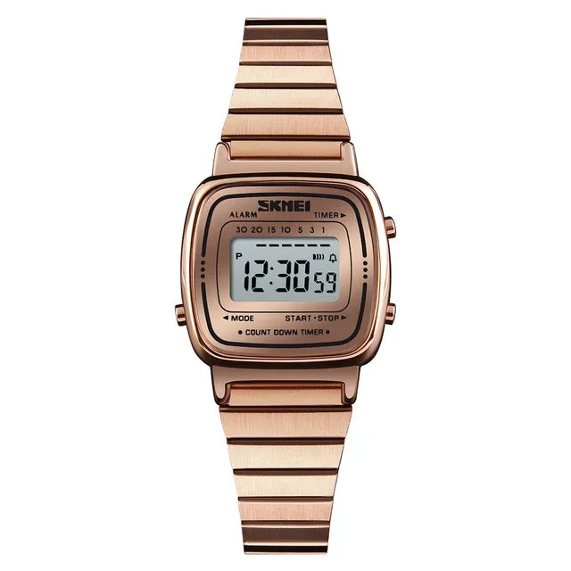 SKMEI 1901 Montre de luxe pour femmes Petit cadran numérique Chronographe Calendrier Montre étanche pour femmes Montre-bracelet Horloge Montre femme 1620
