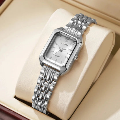 Montres Femme Rectangulaires à la Mode Dames Montres-Bracelets à Quartz à Bracelet en Acier Inoxydable Reloj Mujer (Sans Boîte)