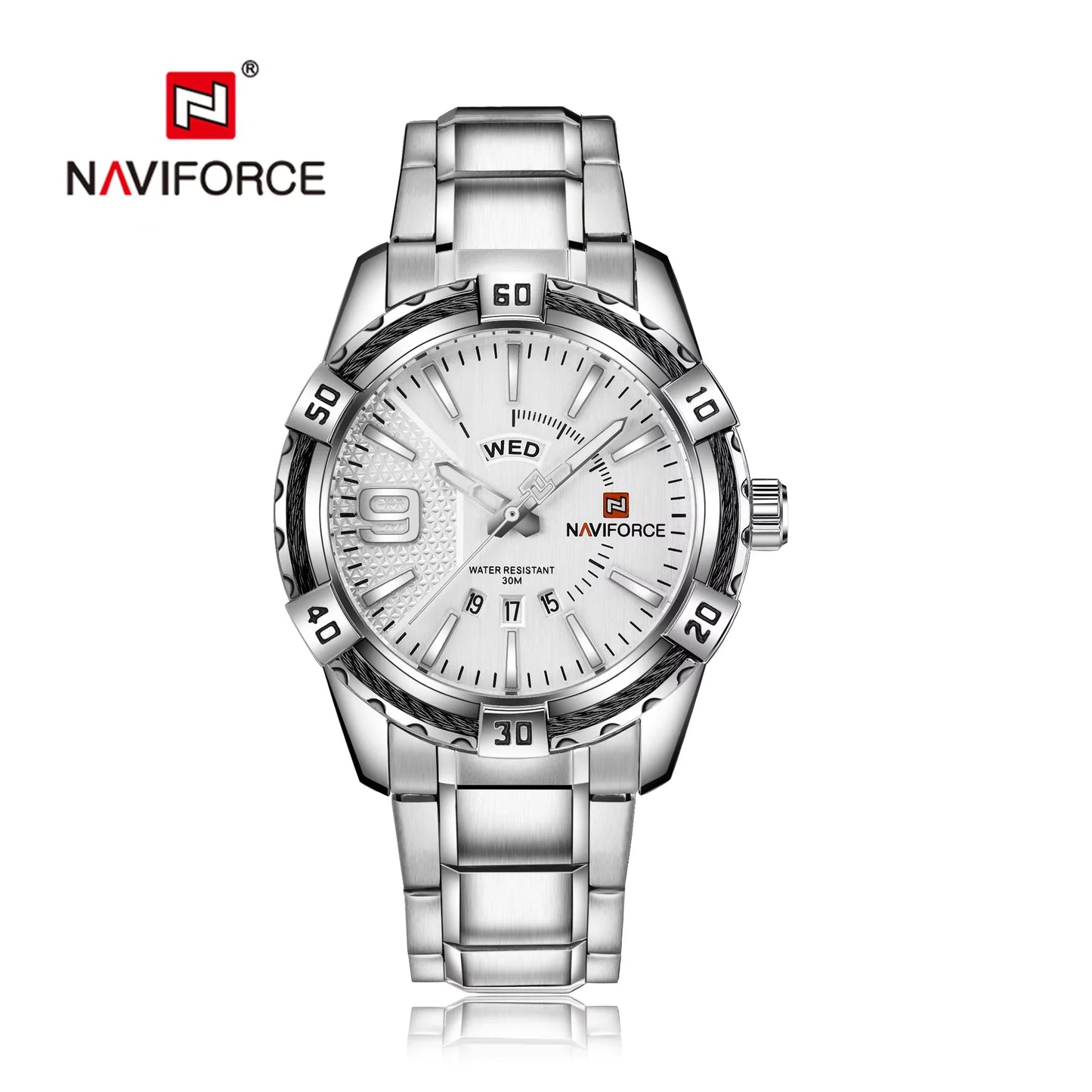 NAVIFORCE – Montre-bracelet de luxe pour homme, marque originale, quartz, classique, étanche, bracelet en acier, horloge pour homme