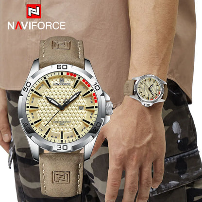 Montre-bracelet à quartz décontractée NAVIFORCE pour homme, style militaire, avec calendrier, étanche, en cuir, pour homme d'affaires, Relogio Masculino